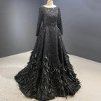 Muslim Red A-Line Luxury Evening Dresses Gowns 2025 Sparkle Feather For Women Party HM67124