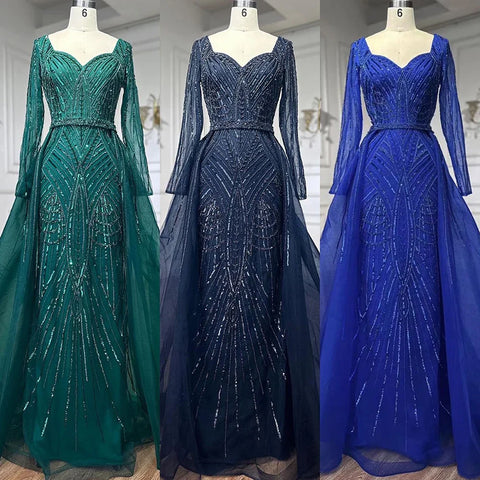 Muslim Royal Blue A Line Sweetheart Beaded Luxury Dubai Evening Dresses Gowns For Women Wedding Party 2025 LA72221