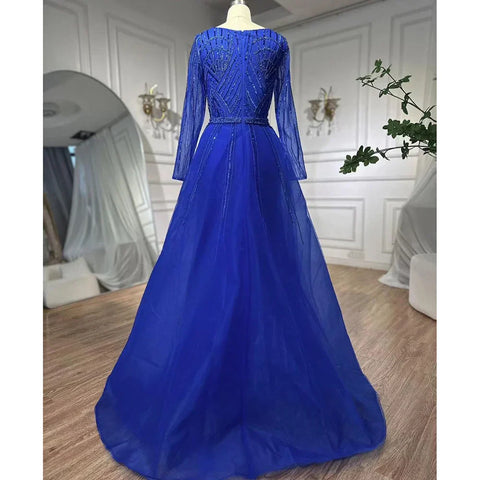Muslim Royal Blue A Line Sweetheart Beaded Luxury Dubai Evening Dresses Gowns For Women Wedding Party 2025 LA72221