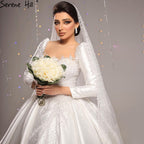 Muslim Satin White Luxury Wedding Dresses 2025 Beading Pearls Ball Gown Bridal Dress HM67259 Custom Made