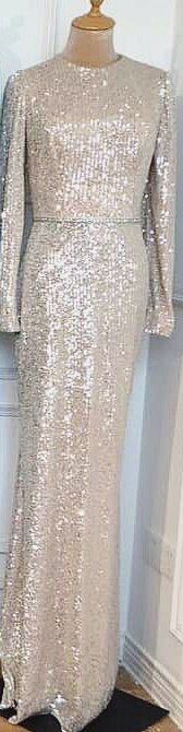 On Sale no return no refundSale Muslim Silver Mermaid Elegant Evening Dresses Gowns  2025 Long Sleeves Sparkle For Women Party LA70690