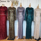 On Sale no return no refundSale Muslim Silver Mermaid Elegant Evening Dresses Gowns  2025 Long Sleeves Sparkle For Women Party LA70690