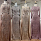 Muslim Silver Nude Mermaid Gown with Detachable Overskirt Beaded Evening Dress for Women Wedding Party 2025 LA71919