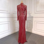 Muslim Sliver Nude Elegant Mermaid High Neck Evening Dresses Gowns Beaded Luxury 2025 For Women Party LA71735