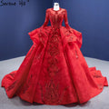 Muslim Sparkle Red Wedding Dresses 2025 Ruched Lace Luxury Bride Gowns HM67298 Custom Made