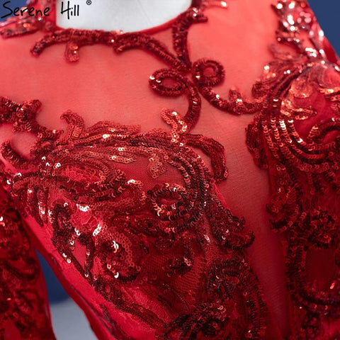 Muslim Sparkle Red Wedding Dresses 2025 Ruched Lace Luxury Bride Gowns HM67298 Custom Made