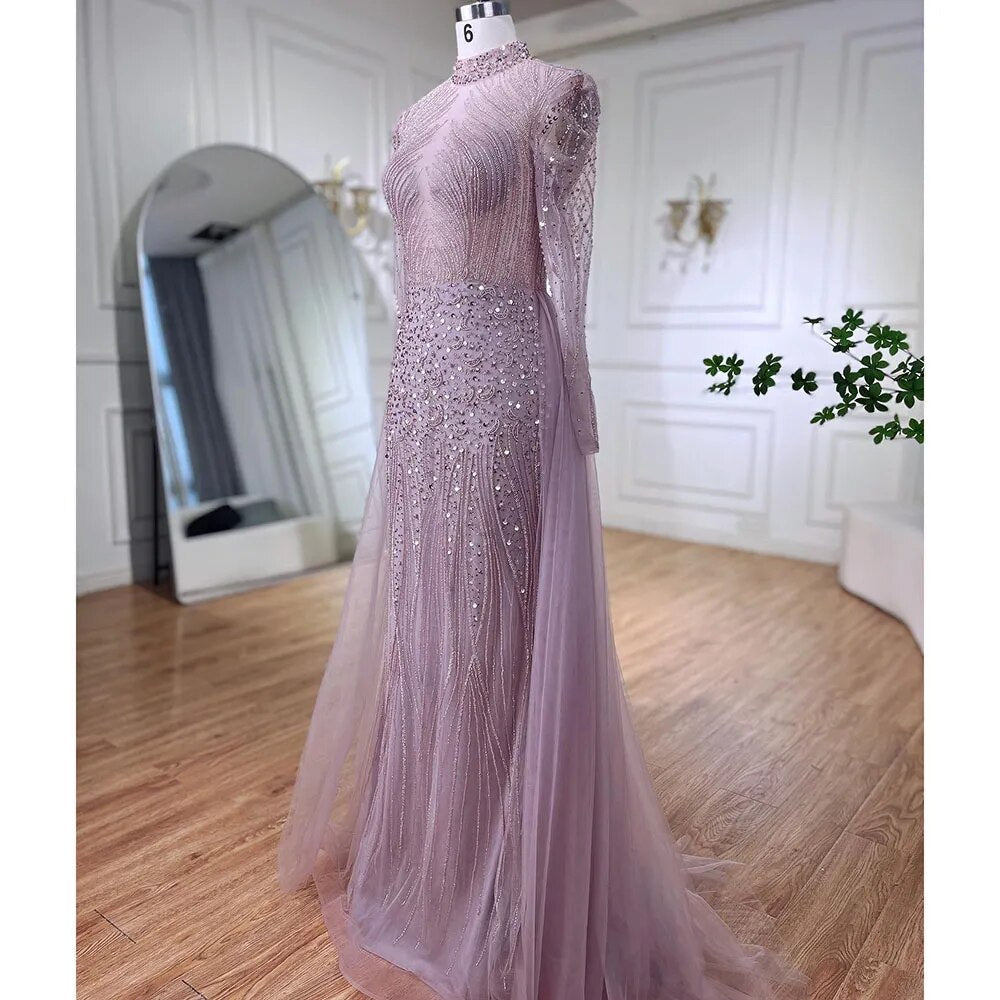 Muslim Turquoise Elegant Mermaid With Overskirt Beaded Evening Dresses Gowns 2025 For Women Wedding Party LA72166