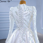 Muslim White A-Line Wedding Dresses 2025 Beaded High-end Satin Bride Gowns HM67396 Custom Made