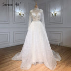 Muslim White Detachable Skirt Evening Dresses Gowns 2025 Luxury Mermaid Beading Elegant For Women Party LA71110