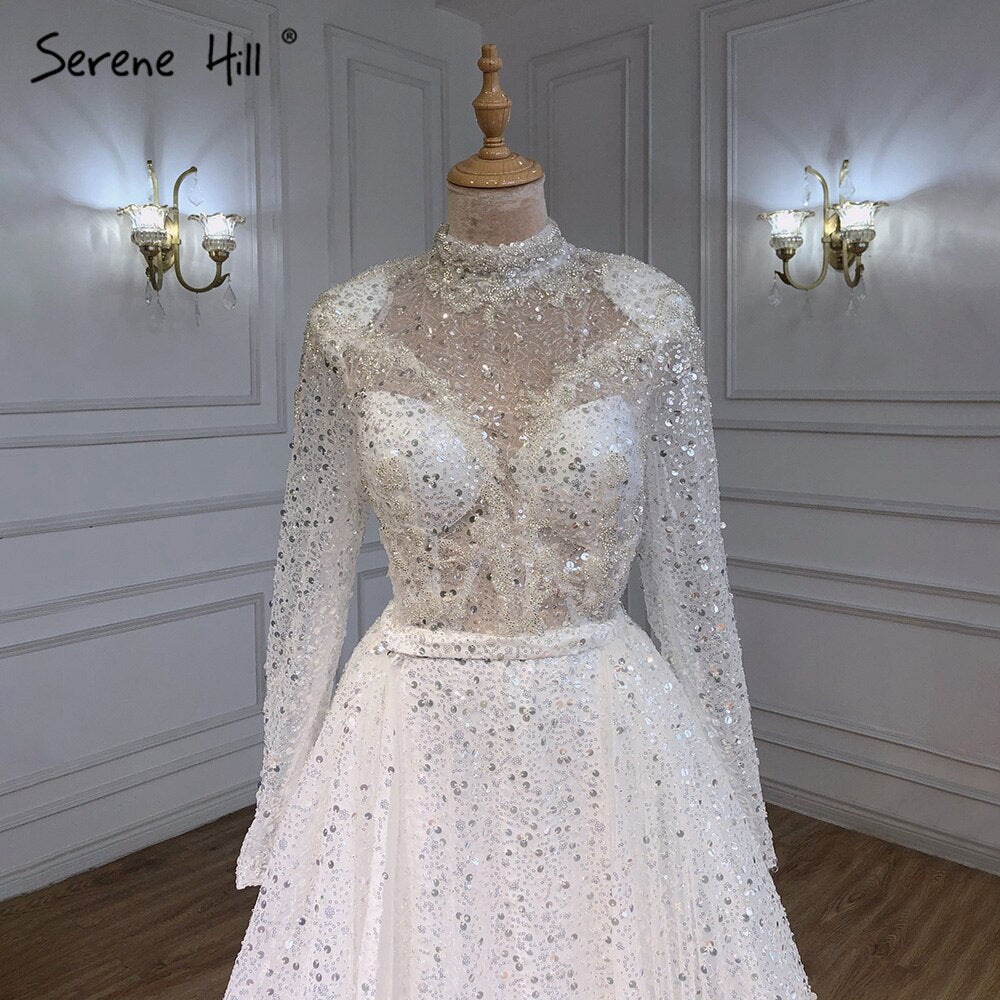 Muslim White Detachable Skirt Evening Dresses Gowns 2025 Luxury Mermaid Beading Elegant For Women Party LA71110