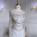 Muslim White Elegant Mermaid Luxury Lace Beaded Arabic Evening Dresses Gowns 2025 For Women Wedding Party LA71961