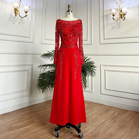 Muslim White Elegant Mermaid Luxury Lace Beaded Arabic Evening Dresses Gowns 2025 For Women Wedding Party LA71961