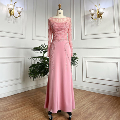 Muslim White Elegant Mermaid Luxury Lace Beaded Arabic Evening Dresses Gowns 2025 For Women Wedding Party LA71961