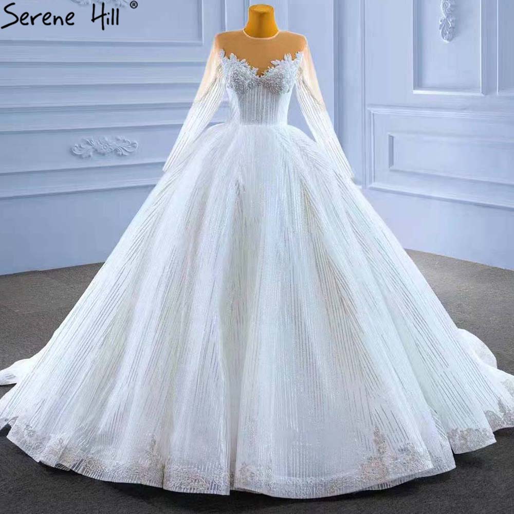 Muslim White Luxury Wedding Dresses 2025 Beaded Lace Up High-end Bride Gowns HM67388 Custom Made