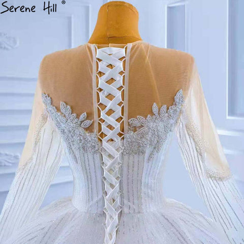 Muslim White Luxury Wedding Dresses 2025 Beaded Lace Up High-end Bride Gowns HM67388 Custom Made