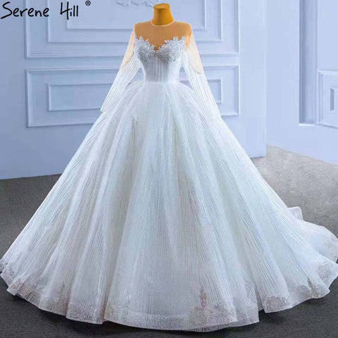 Muslim White Luxury Wedding Dresses 2025 Beaded Lace Up High-end Bride Gowns HM67388 Custom Made