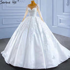Muslim White Satin Wedding Dresses 2025 Beaded High-end Lace Up Bride Gowns HM67415 Custom Made