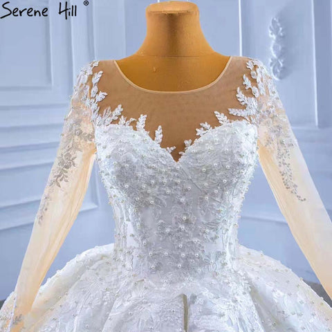 Muslim White Satin Wedding Dresses 2025 Beaded High-end Lace Up Bride Gowns HM67415 Custom Made