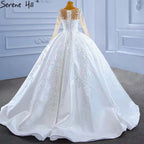 Muslim White Satin Wedding Dresses 2025 Beaded High-end Lace Up Bride Gowns HM67415 Custom Made