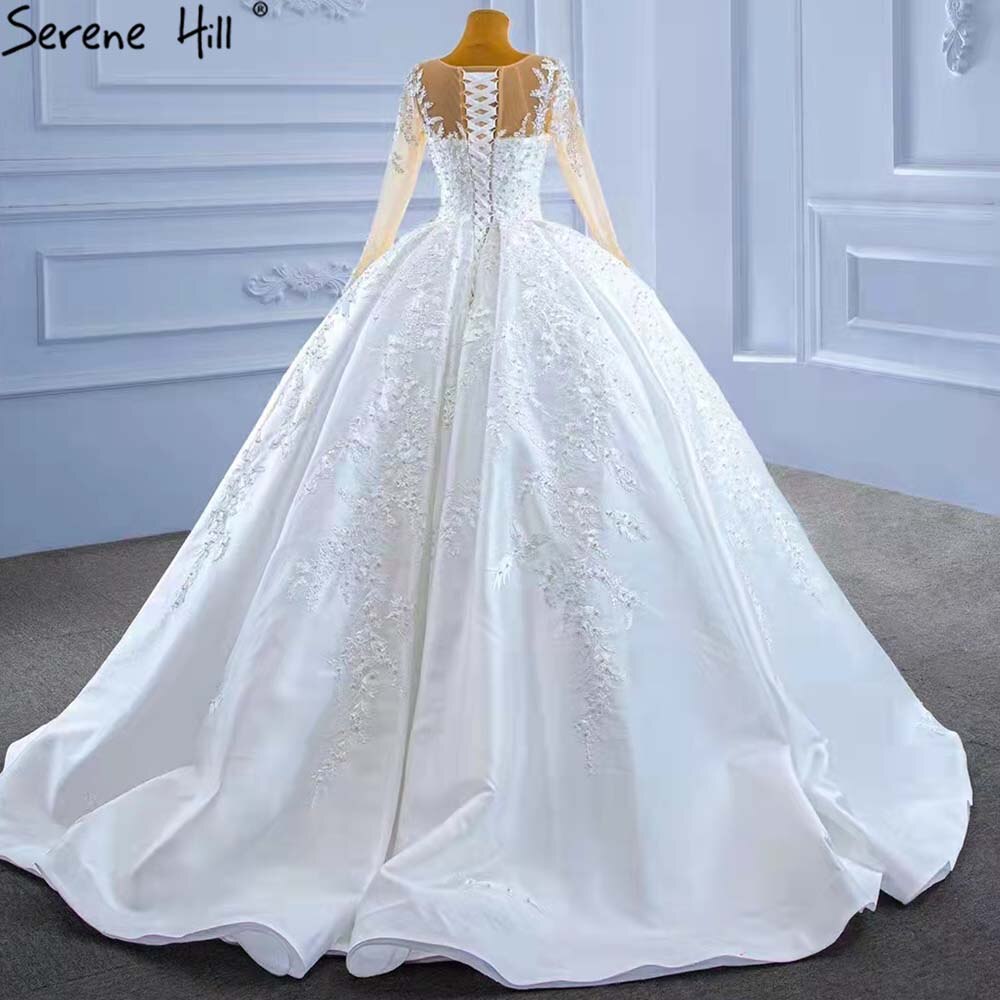 Muslim White Satin Wedding Dresses 2025 Beaded High-end Lace Up Bride Gowns HM67415 Custom Made