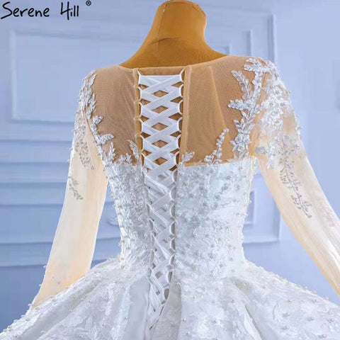Muslim White Satin Wedding Dresses 2025 Beaded High-end Lace Up Bride Gowns HM67415 Custom Made