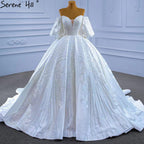 Muslim White Satin Wedding Dresses 2025 Beaded High-end Lace Up Bride Gowns HM67415 Custom Made