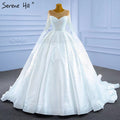 Muslim White Satin Wedding Dresses 2025 Beaded Pearl High-end Bride Gowns HM67279 Custom Made