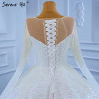 Muslim White Satin Wedding Dresses 2025 Beaded Pearl High-end Bride Gowns HM67279 Custom Made