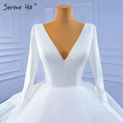 Muslim White Simple Wedding Dresses 2025 Ruched Lace Up High-end Bride Gowns HM67310 Custom Made