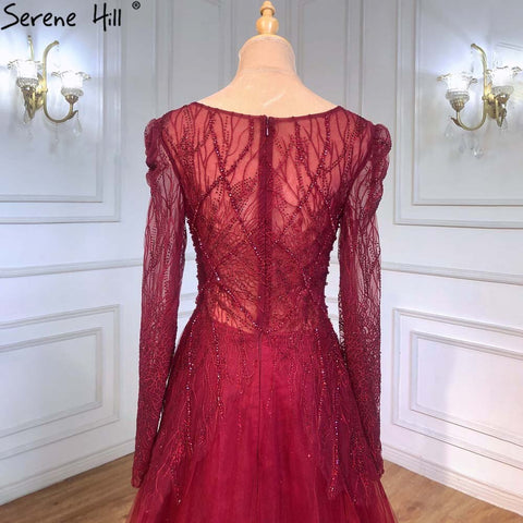 Muslim Wine Red A-Line Evening Dresses Gowns 2025 Luxury Beaded For Women Wedding Party LA71375
