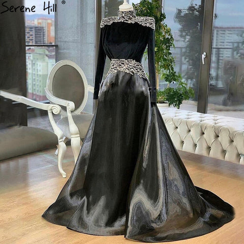 Vestidos de noche musulmanes color vino tinto 2025 de terciopelo con cuentas, corte A, para mujer, para fiesta de boda LA71431 