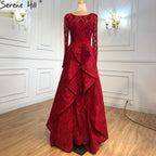 Muslim Wine Red Luxury Evening Dresses Gowns 2025 A-Line Beading Crystal For Women Party LA70967