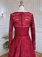 Muslim Wine Red Luxury Evening Dresses Gowns 2025 A-Line Beaded For Women Wedding Party LA71873