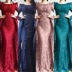 Muslim Wine Red Mermaid Elegant O Neck Luxury Beaded Evening Dresses Gowns 2025 For Woman Plus Size LA70406