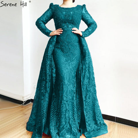 Vestido de noche musulmán de sirena, elegante, con cuello redondo y cuentas, de lujo, color vino tinto, para mujer, talla grande, LA70406 