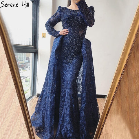 Vestido de noche musulmán de sirena, elegante, con cuello redondo y cuentas, de lujo, color vino tinto, para mujer, talla grande, LA70406 