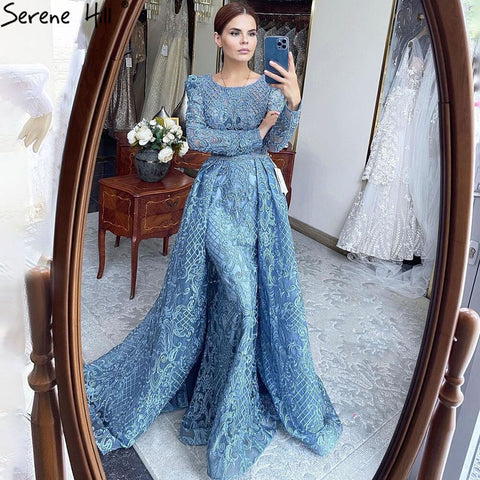 Vestido de noche musulmán de sirena, elegante, con cuello redondo y cuentas, de lujo, color vino tinto, para mujer, talla grande, LA70406 