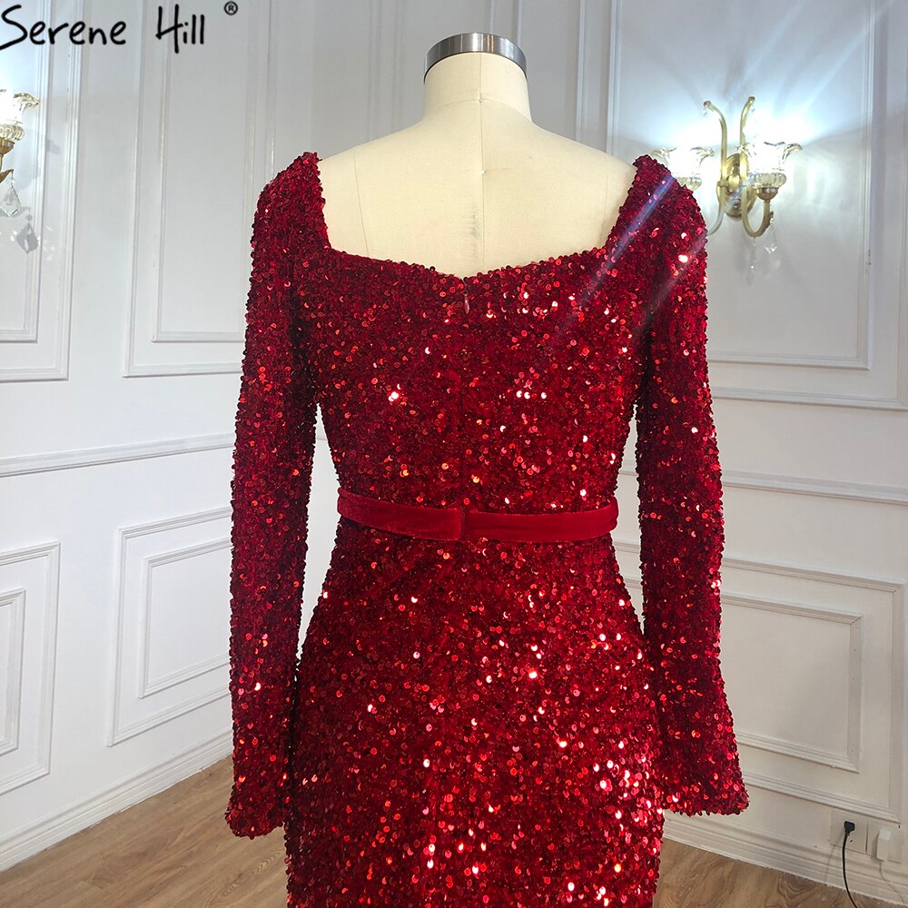 Muslim Wine Red Mermaid Evening Dresses Gowns 2025 Luxury Long Sleeves Elegant For Women Party LA70797