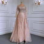 Muslim  grey With Overskirt O-Neck Evening Dresses Gowns Luxury Beaded 2025 For Woman Party LA71723