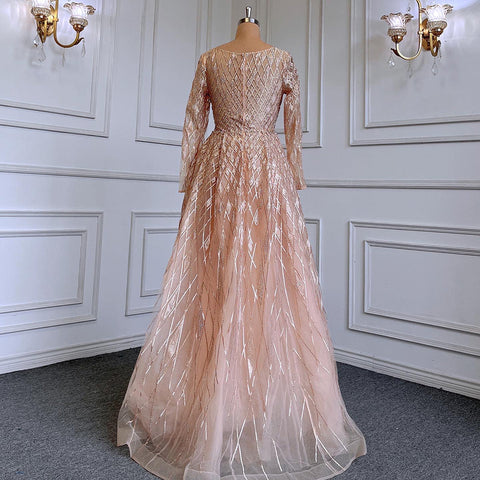 Muslim  grey With Overskirt O-Neck Evening Dresses Gowns Luxury Beaded 2025 For Woman Party LA71723