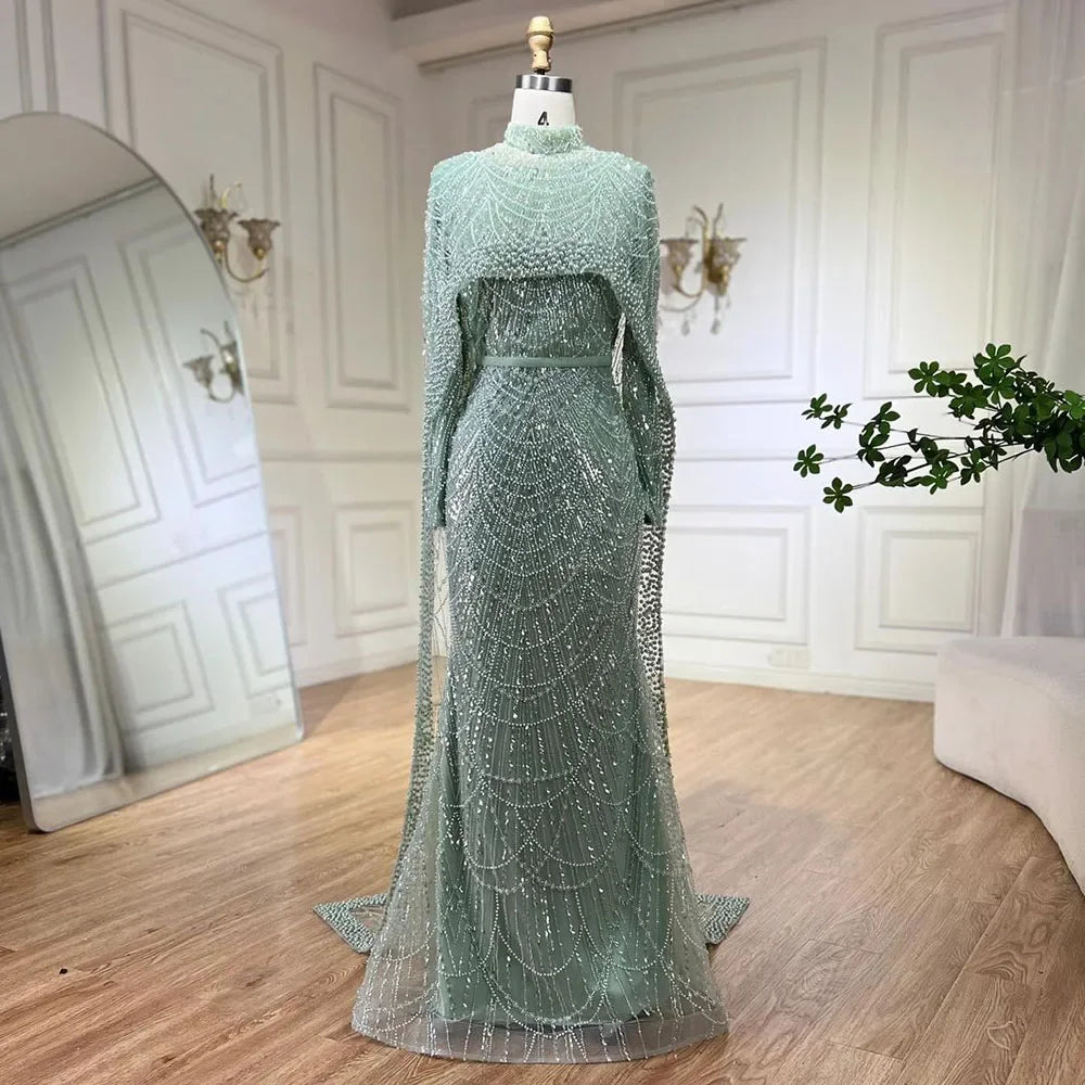 Muslim hajab Mermaid Long Cape Dubai Arabia Luxury Evening Dresses Gowns for Women Wedding Party 2025 LA72032M
