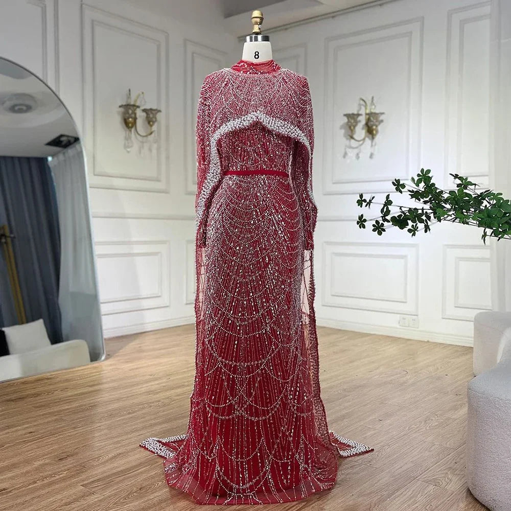Muslim hajab Mermaid Long Cape Dubai Arabia Luxury Evening Dresses Gowns for Women Wedding Party 2025 LA72032M
