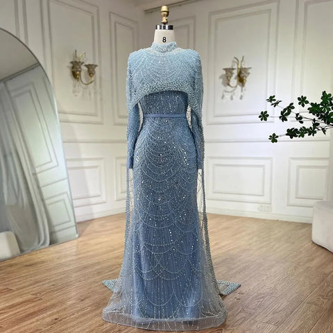 Muslim hajab Mermaid Long Cape Dubai Arabia Luxury Evening Dresses Gowns for Women Wedding Party 2025 LA72032M