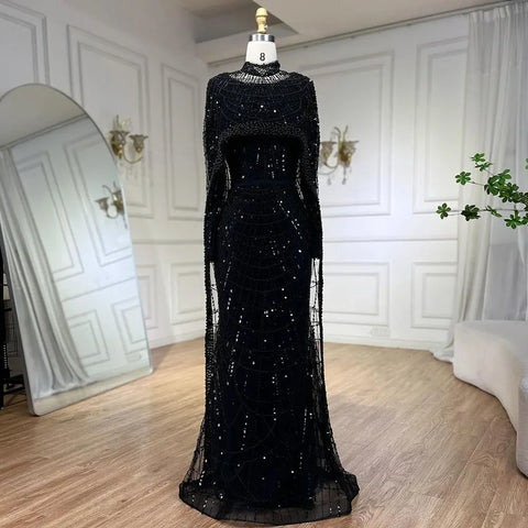 Muslim hajab Mermaid Long Cape Dubai Arabia Luxury Evening Dresses Gowns for Women Wedding Party 2025 LA72032M