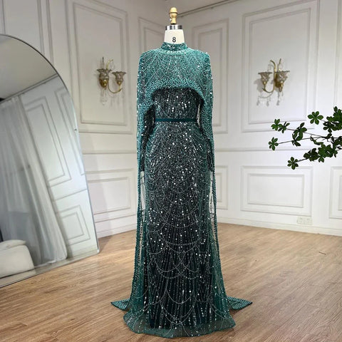 Muslim hajab Mermaid Long Cape Dubai Arabia Luxury Evening Dresses Gowns for Women Wedding Party 2025 LA72032M