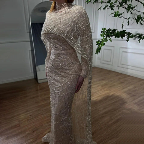 Muslim hajab Mermaid Long Cape Dubai Arabia Luxury Evening Dresses Gowns for Women Wedding Party 2025 LA72032M