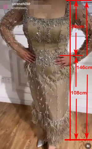 Elegante vestido de noche musulmán turquesa de sirena, con plumas y cuentas, para mujer, para fiesta, LA71722 