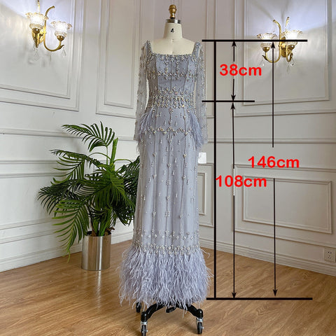 Elegante vestido de noche musulmán turquesa de sirena, con plumas y cuentas, para mujer, para fiesta, LA71722 