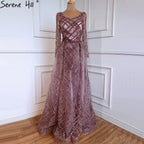 Muslim Pink Luxury Evening Dresses 2025 With Train Mermaid Crystal For Women Party LA70777