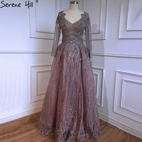 Muslim Pink With Train Evening Dresses 2025 Elegant A-Line Beaded Luxury For Women Party LA70773